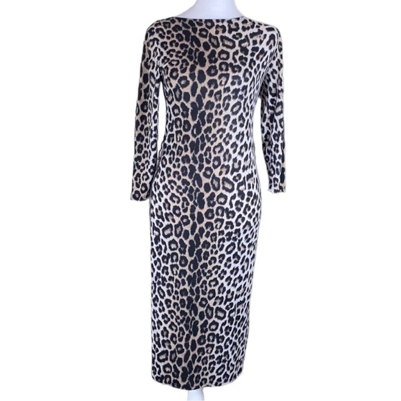 VENUS Leopard Animal Print Long Sleeve Stretch Midi Dress size S - Picture 1 of 6